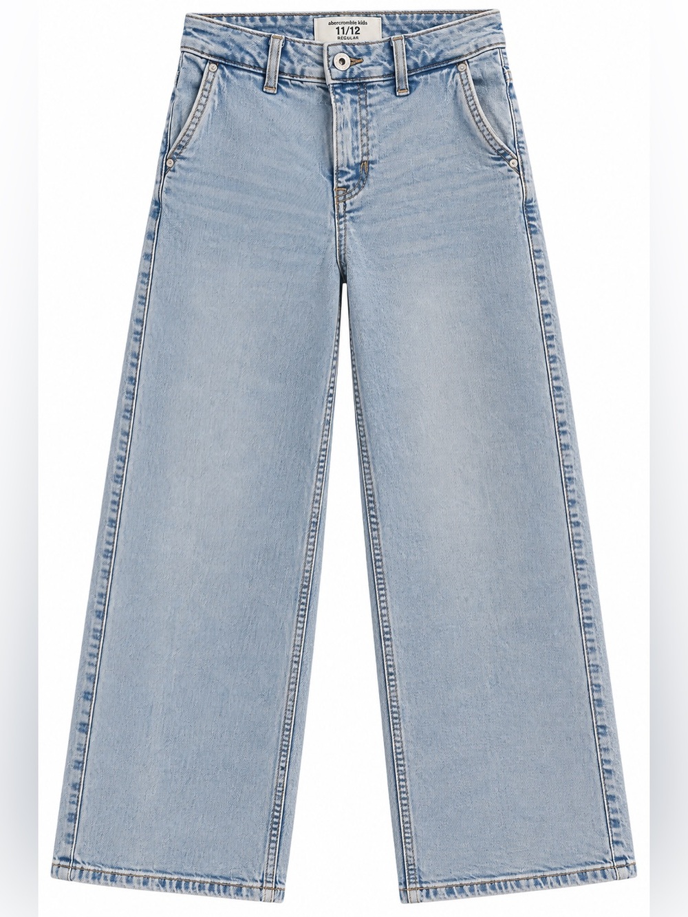 Abercrombie Kids Girls High Rise Wide Leg Jeans 11/12 Regular Light Wash HEART